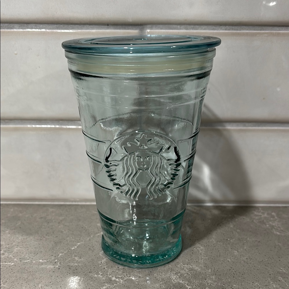 Starbucks Rare Recycled Teal Clear Glass Tumbler